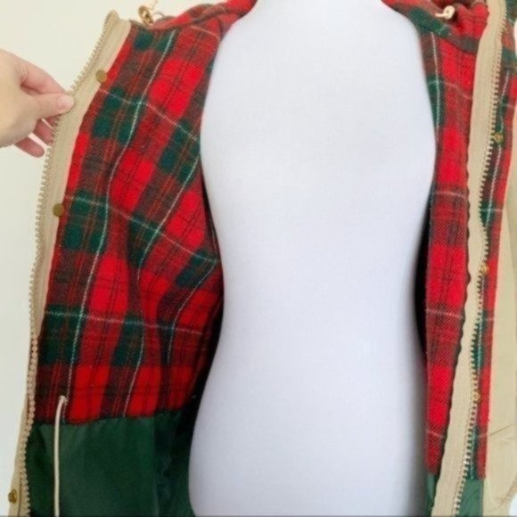 Vintage 80s Woolrich Tan Plaid Flannel Lined Hooded Anorak Utility Jacket Medium - Picture 7 of 16